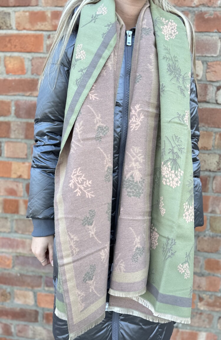 Elie Beaumont Winter Scarf Olive/D.Rose Floral