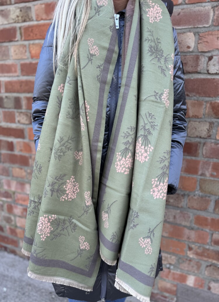 Elie Beaumont Winter Scarf Olive/D.Rose Floral
