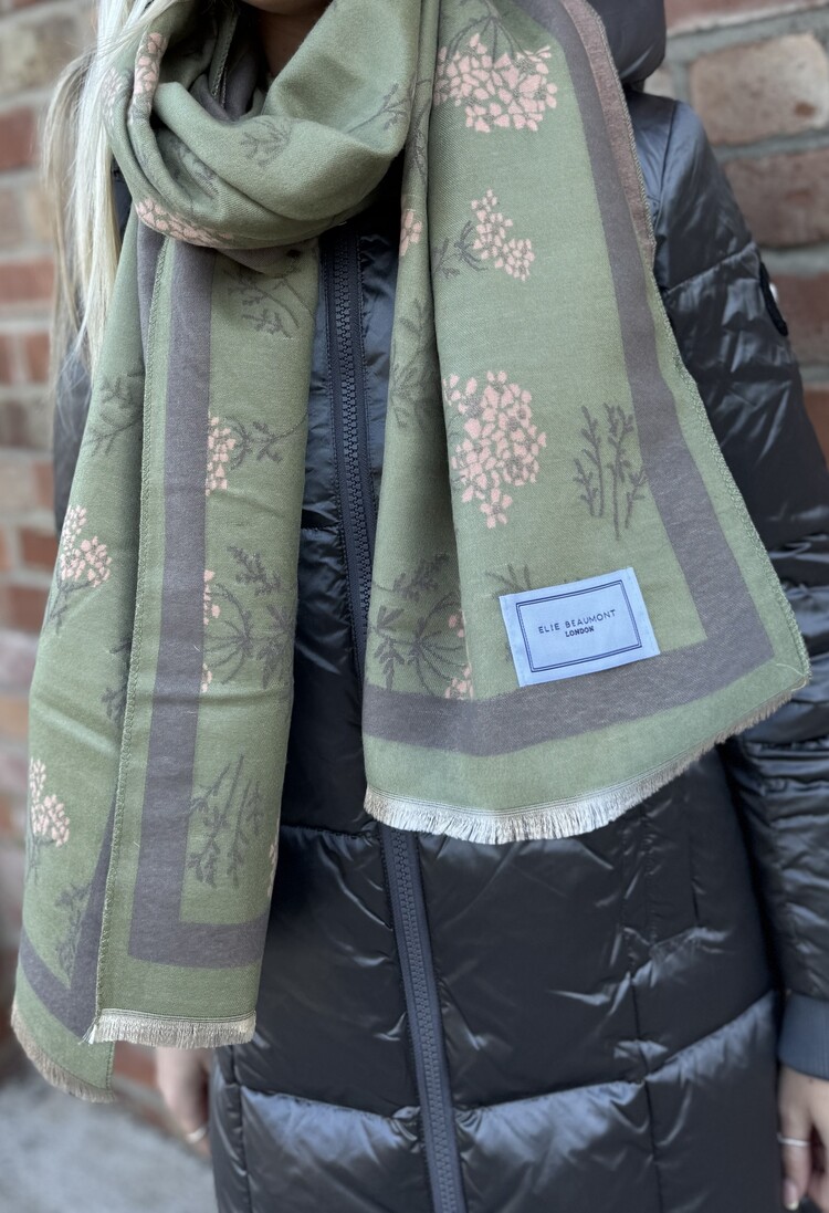 Elie Beaumont Winter Scarf Olive/D.Rose Floral