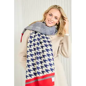 Elie Beaumont E.B Winter Scarf Navy Blue Dog tooth