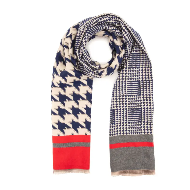 Elie Beaumont E.B Winter Scarf Navy Blue Dog tooth