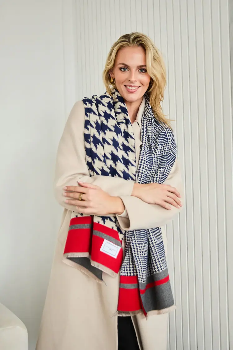 Elie Beaumont E.B Winter Scarf Navy Blue Dog tooth