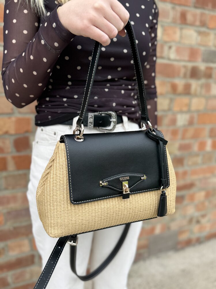 Guess Maggie Straw Flap Shoulder Bag