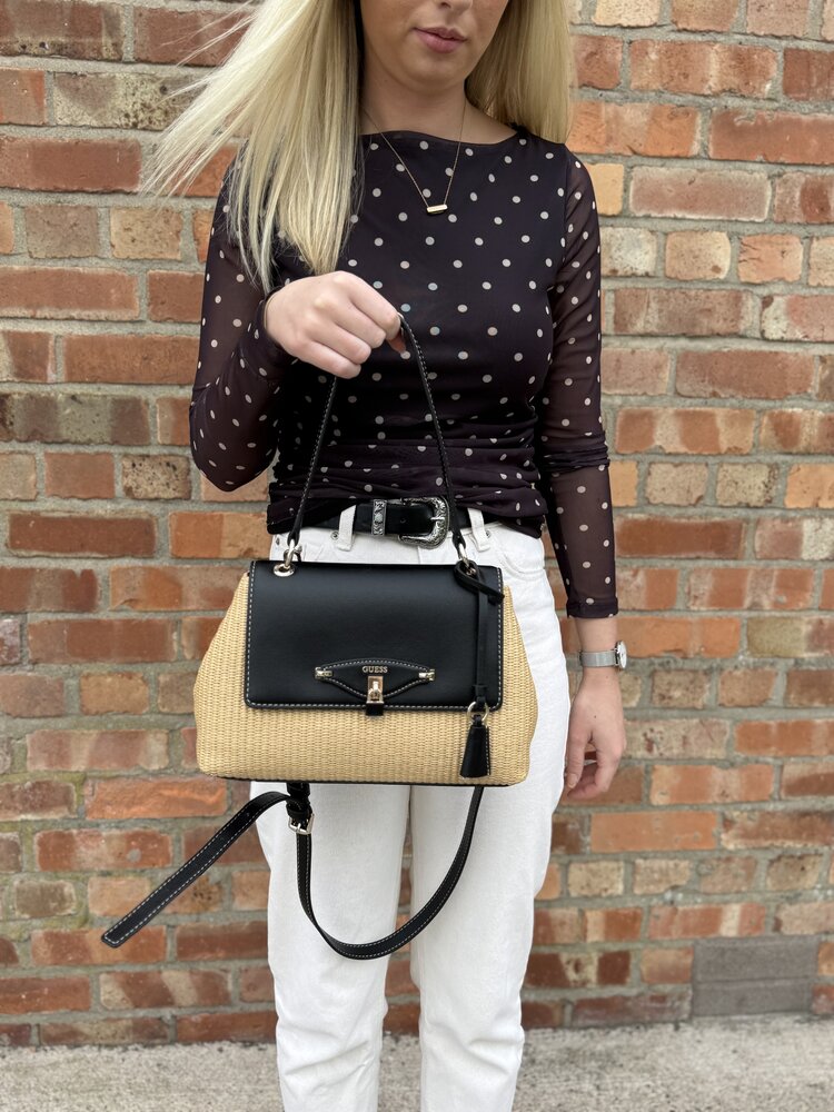 Guess Maggie Straw Flap Shoulder Bag
