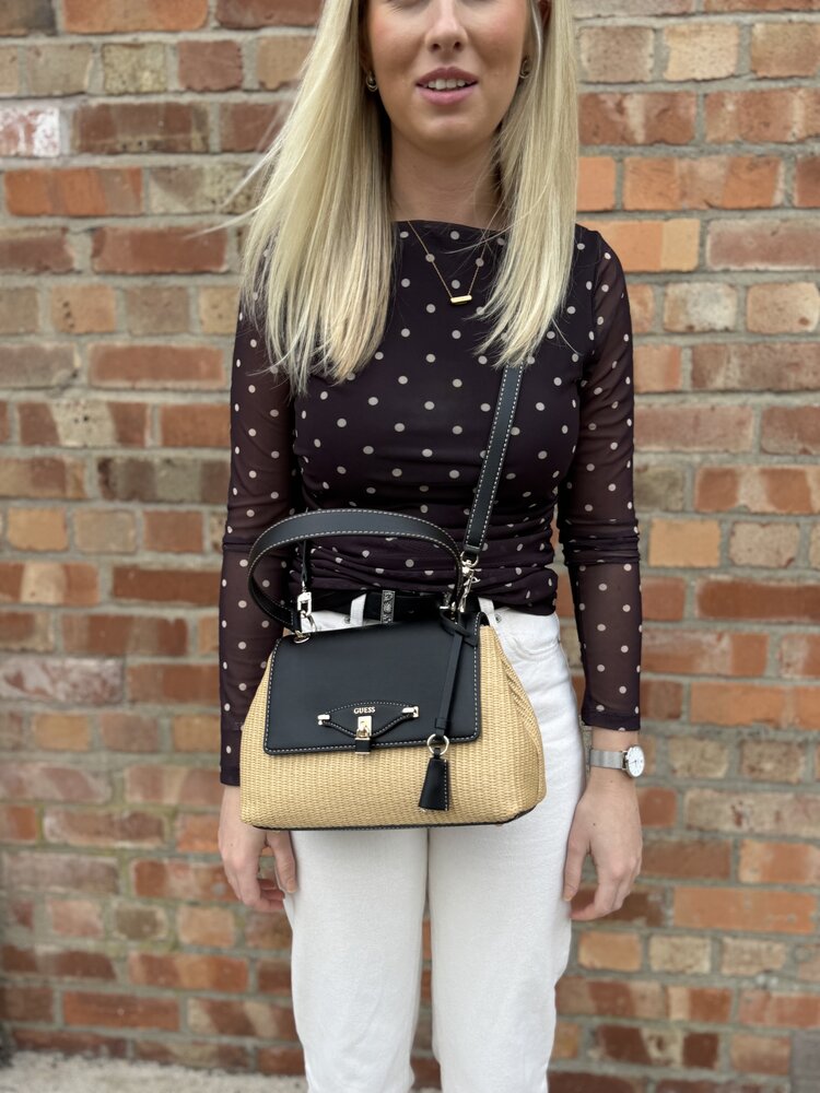 Guess Maggie Straw Flap Shoulder Bag