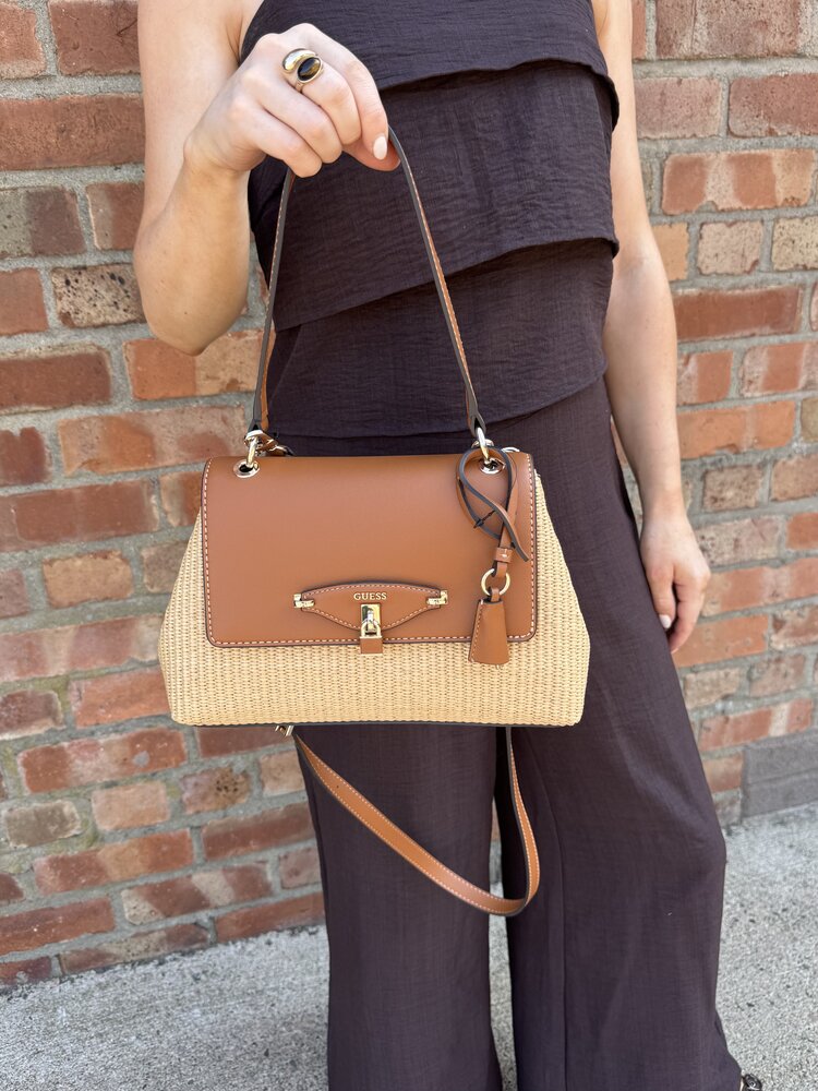 Guess Maggie Straw Flap Shoulder Bag