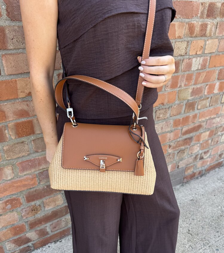 Guess Maggie Straw Flap Shoulder Bag