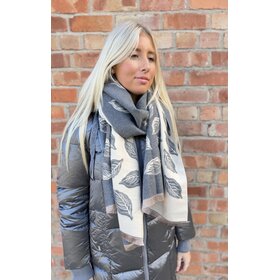 Elie Beaumont Winter Scarf Charcoal Leaves