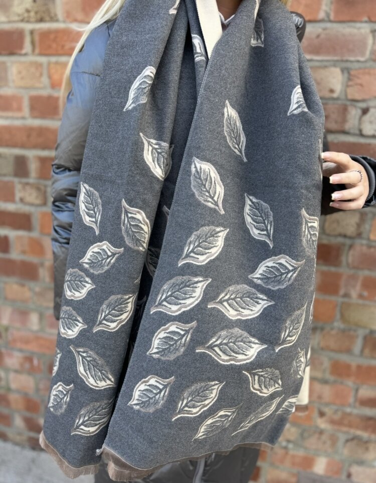 Elie Beaumont Winter Scarf Charcoal Leaves