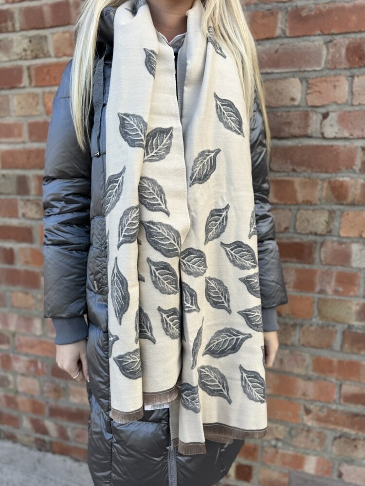 Elie Beaumont Winter Scarf Charcoal Leaves