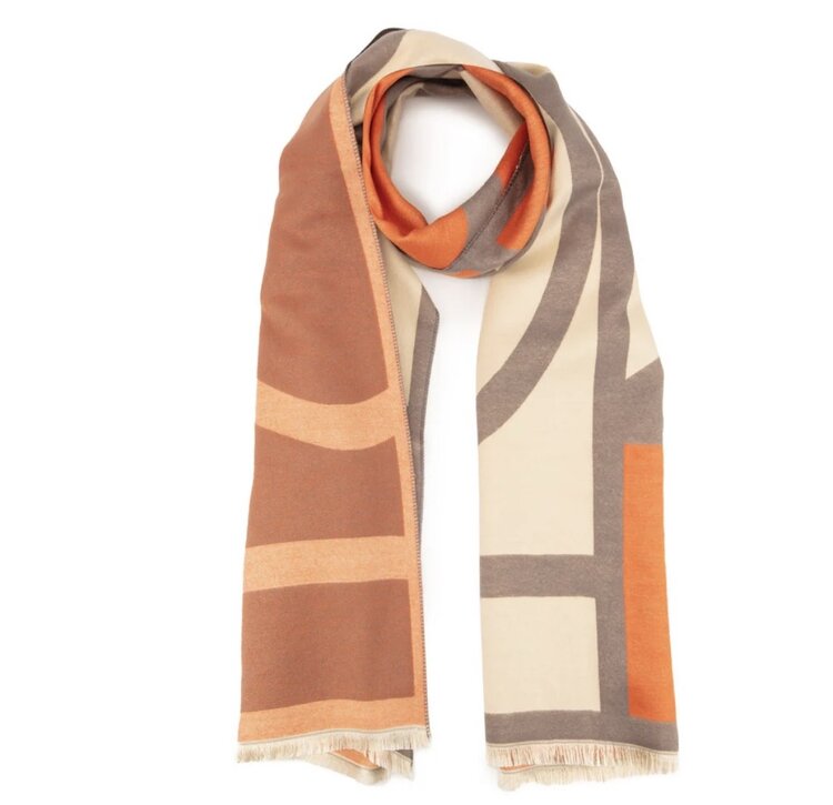 Elie Beaumont Winter Scarf Grey,Cream Art Deco