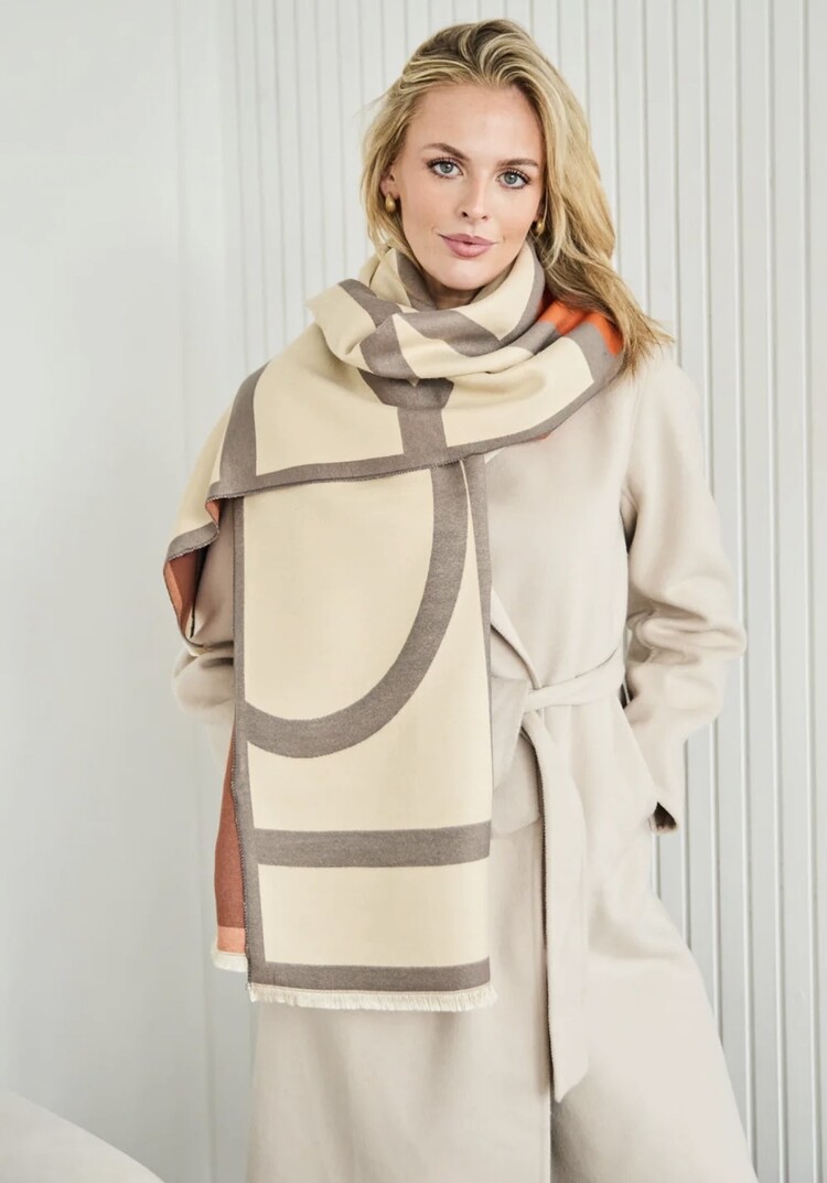 Elie Beaumont Winter Scarf Grey,Cream Art Deco
