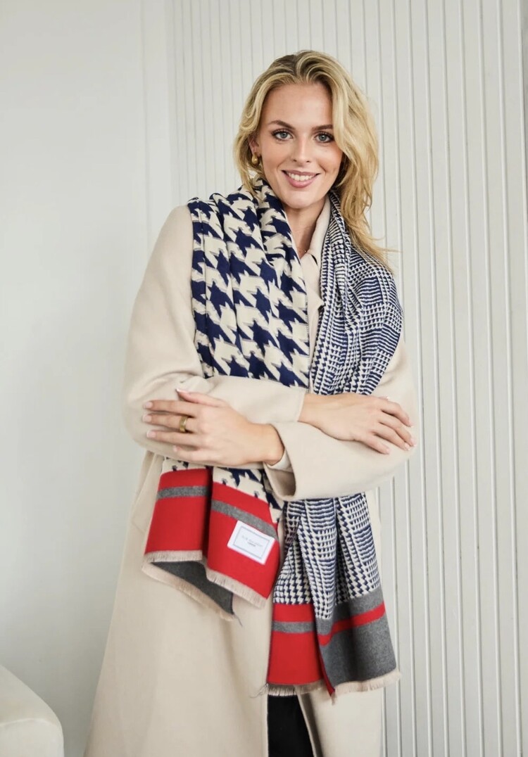 Elie Beaumont Winter Scarf Navy Blue Dog Tooth