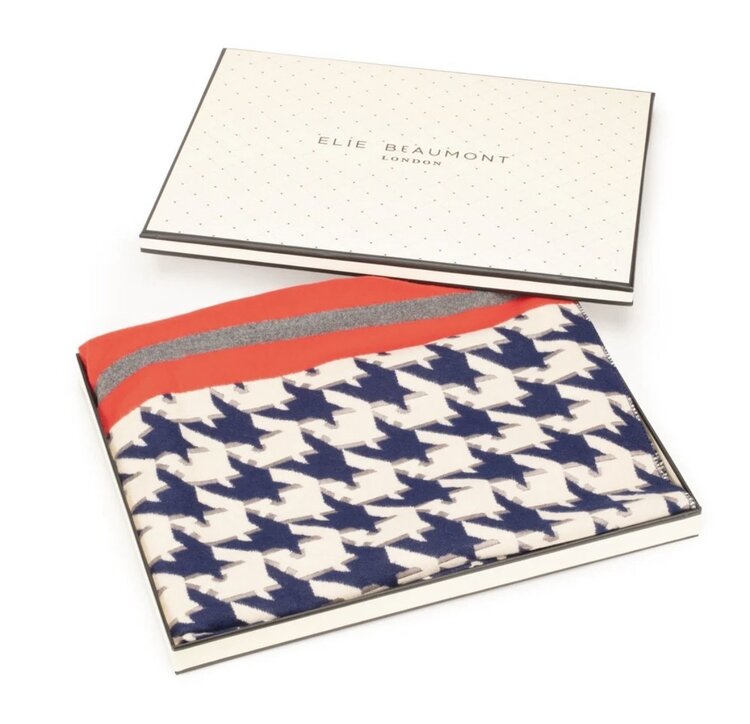 Elie Beaumont Winter Scarf Navy Blue Dog Tooth