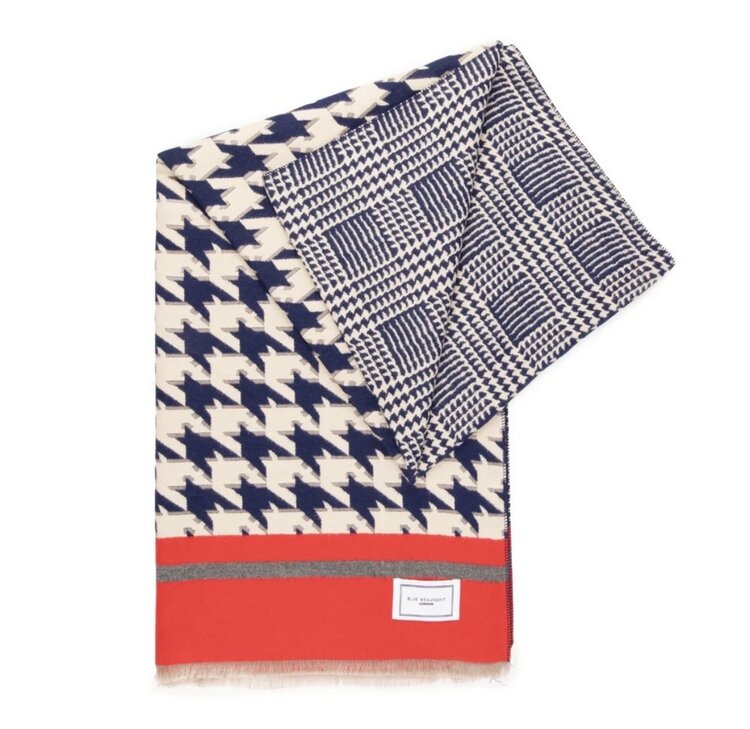Elie Beaumont Winter Scarf Navy Blue Dog Tooth