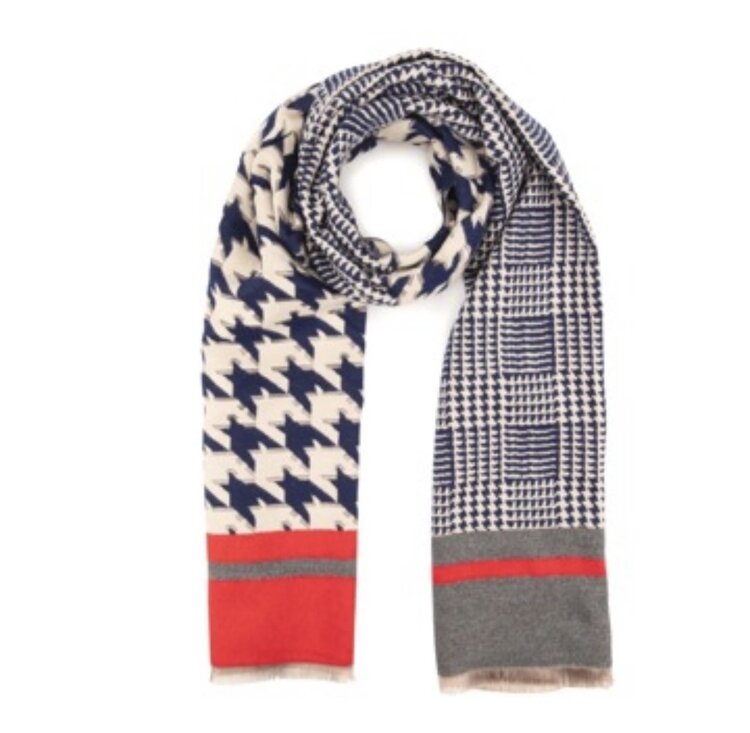 Elie Beaumont Winter Scarf Navy Blue Dog Tooth