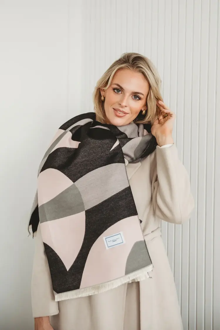 Elie Beaumont Winter Scarf Black,Grey,Pink Impression