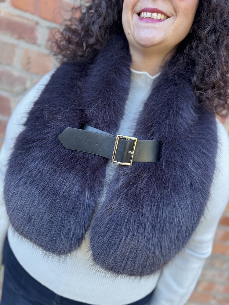 Elie Beaumont Faux Fur Scarf w/Belt
