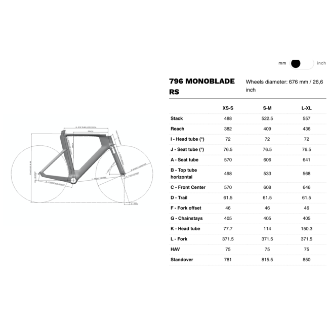 Look 796 Monoblade RS Rimbrake Frameset TT