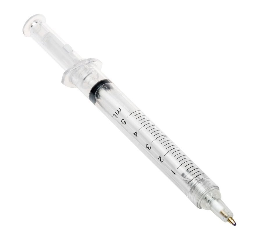 Schrijfpen in de vorm van een injectienaald