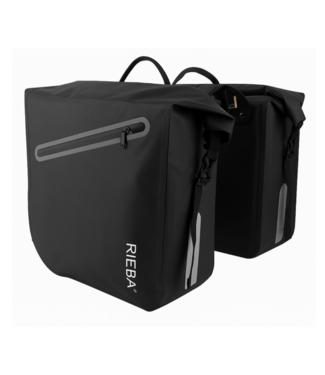 Rieba® Rieba® Dubbele Fietstas 46 Liter Rolltop - Zwart - Hoogwaardig Materiaal - 100% Waterdicht - Moderne Uitstraling - Universele Bevestiging - Reflectie - Extra Voorvak - Fietstassen Stadsfiets en Elektrische Fiets
