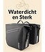 Rieba® Dubbele Fietstas 46 Liter Rolltop - Zwart - Hoogwaardig Materiaal - 100% Waterdicht - Moderne Uitstraling - Universele Bevestiging - Reflectie - Extra Voorvak - Fietstassen Stadsfiets en Elektrische Fiets