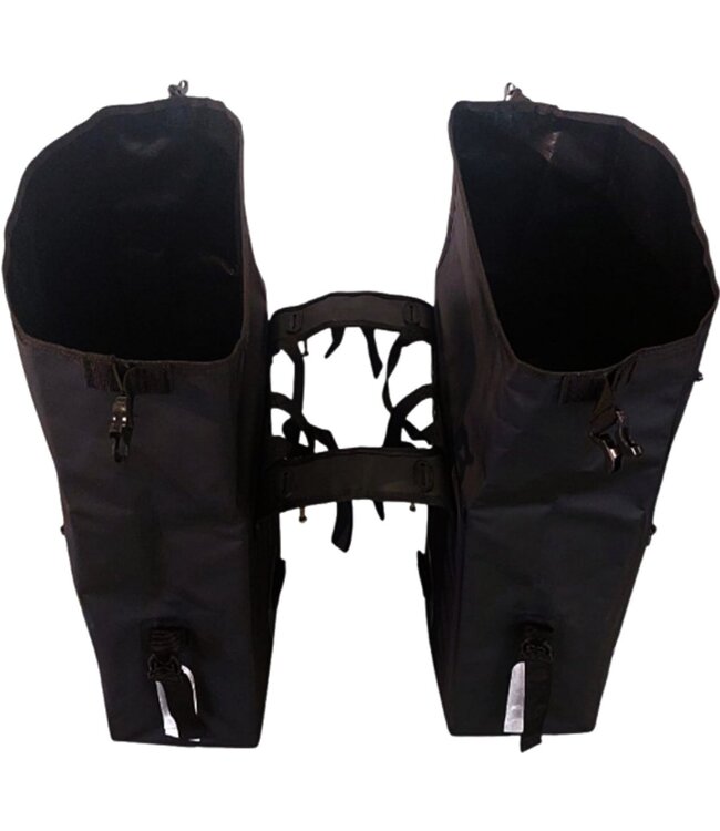 Rieba® Dubbele Fietstas 46 Liter Rolltop - Zwart - Hoogwaardig Materiaal - 100% Waterdicht - Moderne Uitstraling - Universele Bevestiging - Reflectie - Extra Voorvak - Fietstassen Stadsfiets en Elektrische Fiets