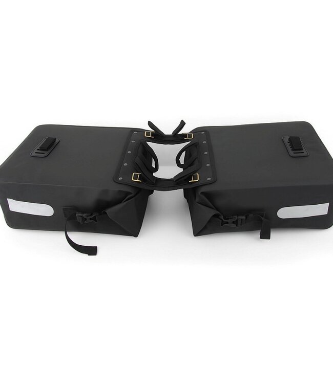 Rieba® Dubbele Fietstas 46 Liter Rolltop - Zwart - Hoogwaardig Materiaal - 100% Waterdicht - Moderne Uitstraling - Universele Bevestiging - Reflectie - Extra Voorvak - Fietstassen Stadsfiets en Elektrische Fiets