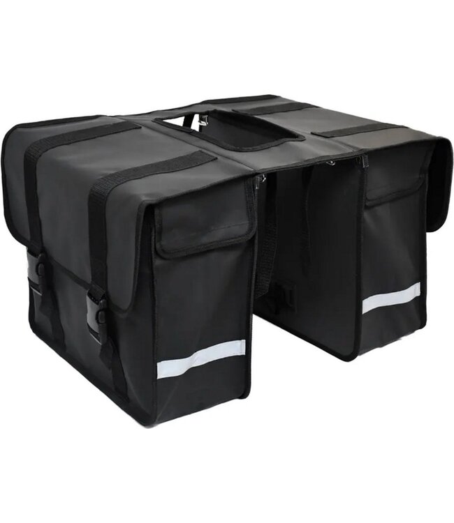 Rieba® Dubbele Fietstas XL - 48 liter - Reflectoren - Zwart - Waterdicht - Zeer Ruim - Elektrische Fiets - Stadsfiets - Universele Bevestiging