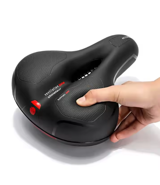 Rieba® Fietszadel - Zadel Fiets Ergonomisch - Met Gelpads - Tegen Zadelpijn - Met Ventilatie - Inclusief Zadelstrop - Extra Comfortabel - Vering - Met Reflectiestreep Extra Veilig - Unisex - Zwart/Rood