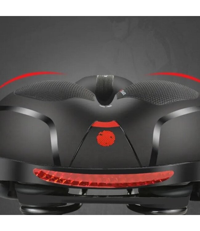 Rieba® Fietszadel - Zadel Fiets Ergonomisch - Met Gelpads - Tegen Zadelpijn - Met Ventilatie - Inclusief Zadelstrop - Extra Comfortabel - Vering - Met Reflectiestreep Extra Veilig - Unisex - Zwart/Rood