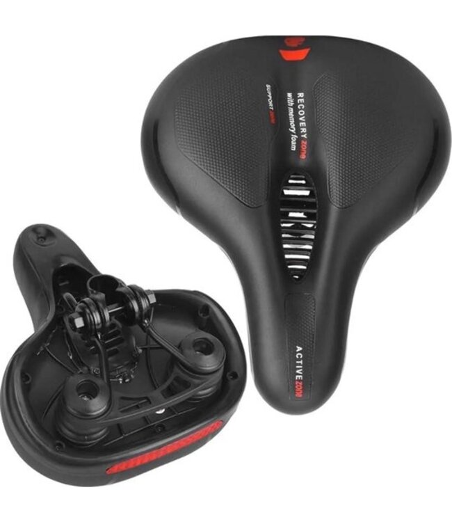 Rieba® Fietszadel - Zadel Fiets Ergonomisch - Met Gelpads - Tegen Zadelpijn - Met Ventilatie - Inclusief Zadelstrop - Extra Comfortabel - Vering - Met Reflectiestreep Extra Veilig - Unisex - Zwart/Rood