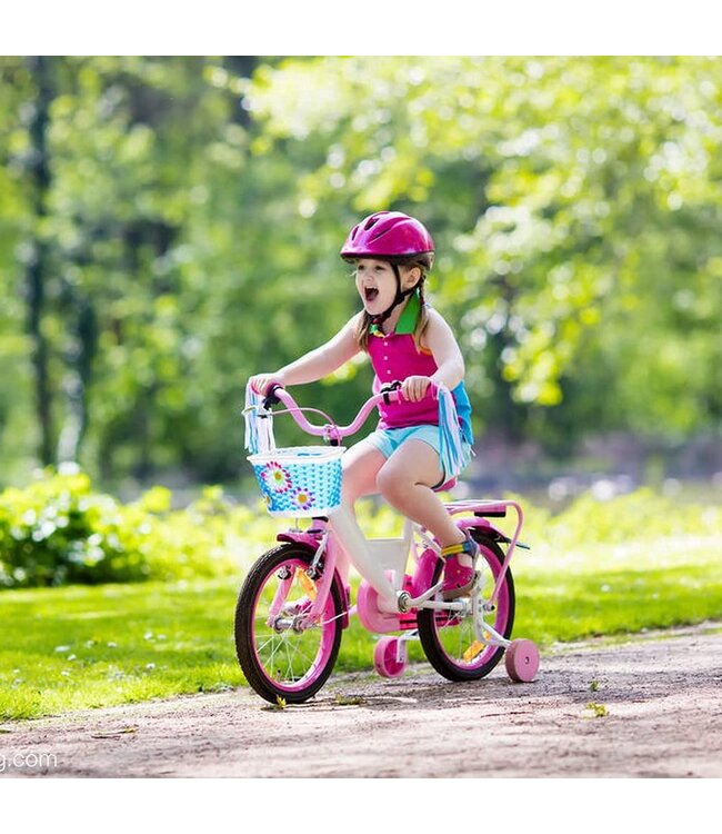 Rieba® Fietsslot 4-delige Meisjes Set - Kinderslot voor Kinderfiets - Inclusief Fietsbel - Stuurslingers & Handvatten - Accessoires voor Kinderen - Fiets Kind - Roze / Paars