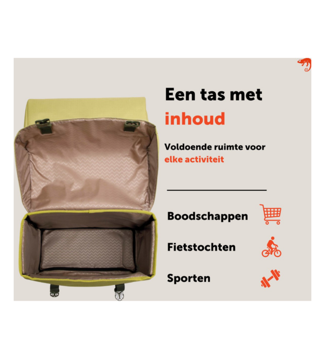 New Looxs ® Oslo Joli Double - Dubbele Fietstas - Geschikt voor elke Bagagedrager - Ook voor Electrische Fietsen - 100% Gerecycled Polyester - Stevig, Ruim en Vormvast - 37L - Olive-Yellow