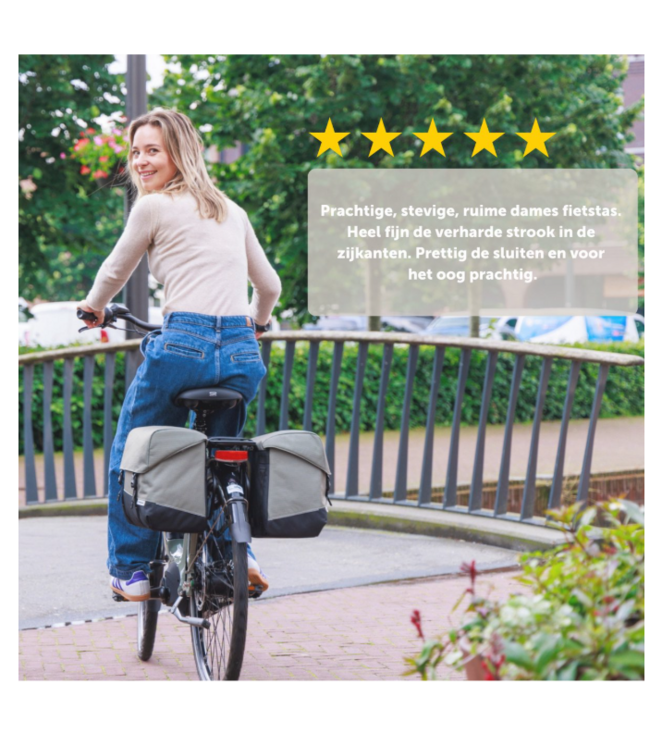 New Looxs ® Oslo Joli Double - Dubbele Fietstas - Geschikt voor elke Bagagedrager - Ook voor Electrische Fietsen - 100% Gerecycled Polyester - Stevig, Ruim en Vormvast - 37L - Olive-Yellow