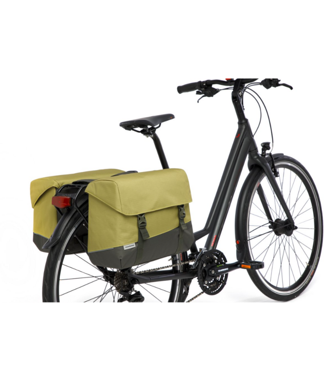 New Looxs ® Oslo Joli Double - Dubbele Fietstas - Geschikt voor elke Bagagedrager - Ook voor Electrische Fietsen - 100% Gerecycled Polyester - Stevig, Ruim en Vormvast - 37L - Olive-Yellow