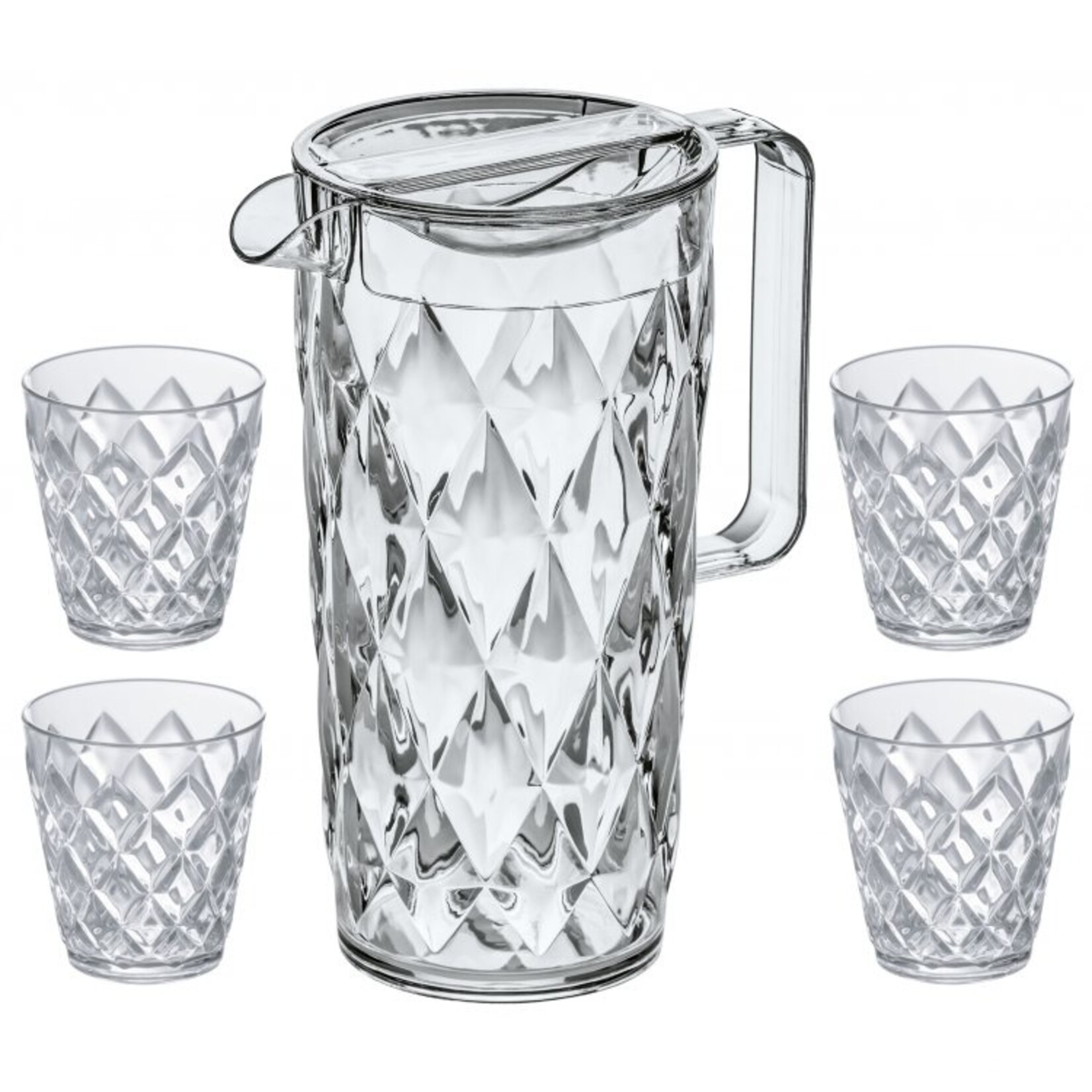 Koziol Koziol  - Karaf - Kunststof  - 1,6 L - transparant helder - set met 4 glazen