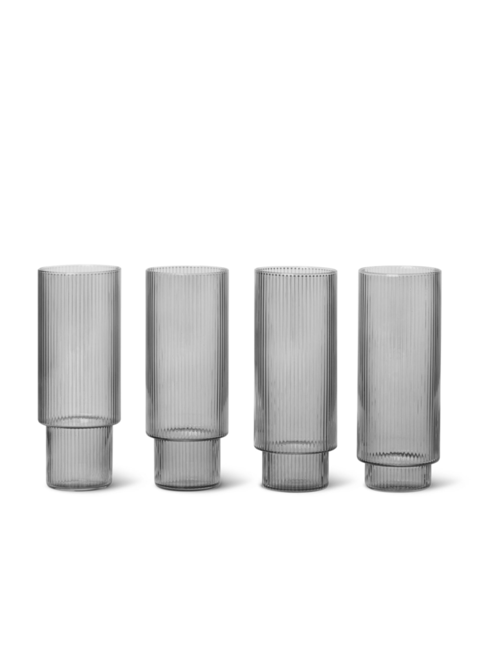 Ferm Living Ferm Living Ripple Longdrinkglas - Set van 4 - smoked grey