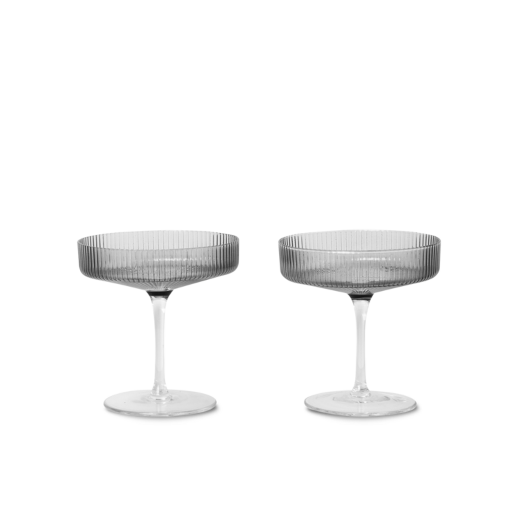 Ferm Living Ferm Living Ripple Champagneglas - Set van 2 - smoked grey