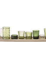 Bloomingville Bloomingville - Waxinelichtjes - Glas/Hout - Groen - set van 9 - L50xH11xB14 cm