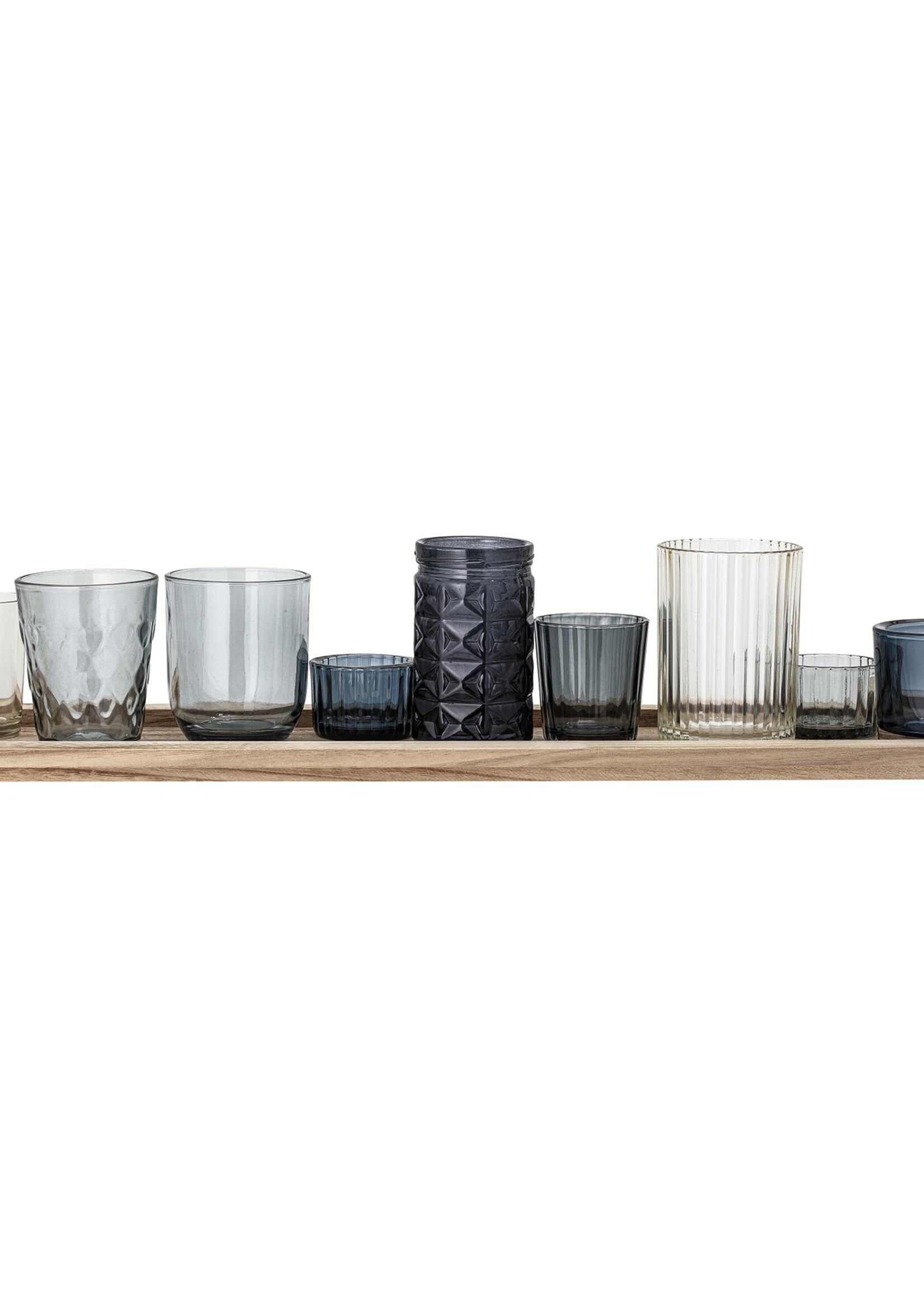 Bloomingville Bloomingville - Waxinelichtjes - Glas/Hout - Blauw - set van 10 - L56xH10xB14 cm