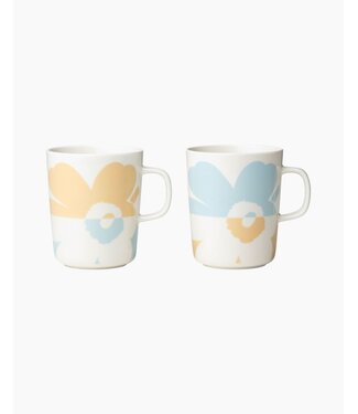Marimekko Marimekko Oiva / Suur Unikko Set van 2 Mokken Wit Aqua blauw 2,5dl