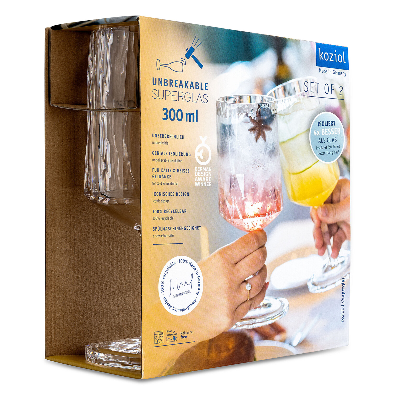 Koziol Koziol - Club No.4 - Superglas - 300ml - Set van 2 - Crystal Clear