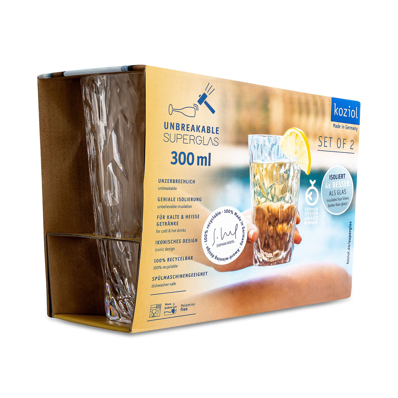 Koziol Koziol - Club No.6 - Super verre - 300ml - Lot de 2 - Cristal clair