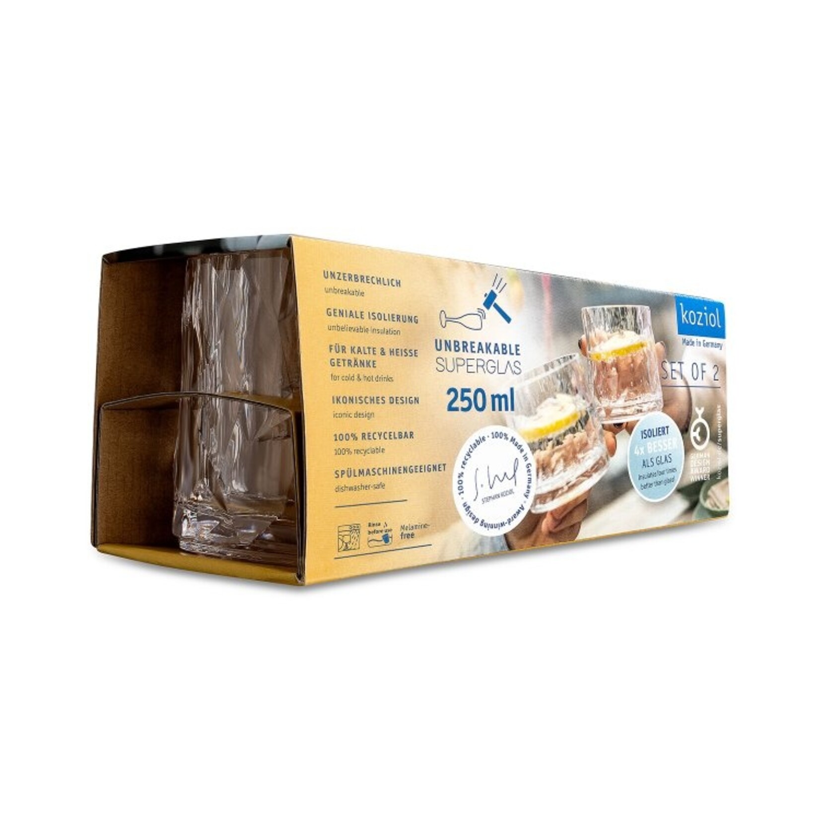 Koziol Koziol - Club No.2 - Super verre - 250ml - Lot de 2 - Cristal Clair