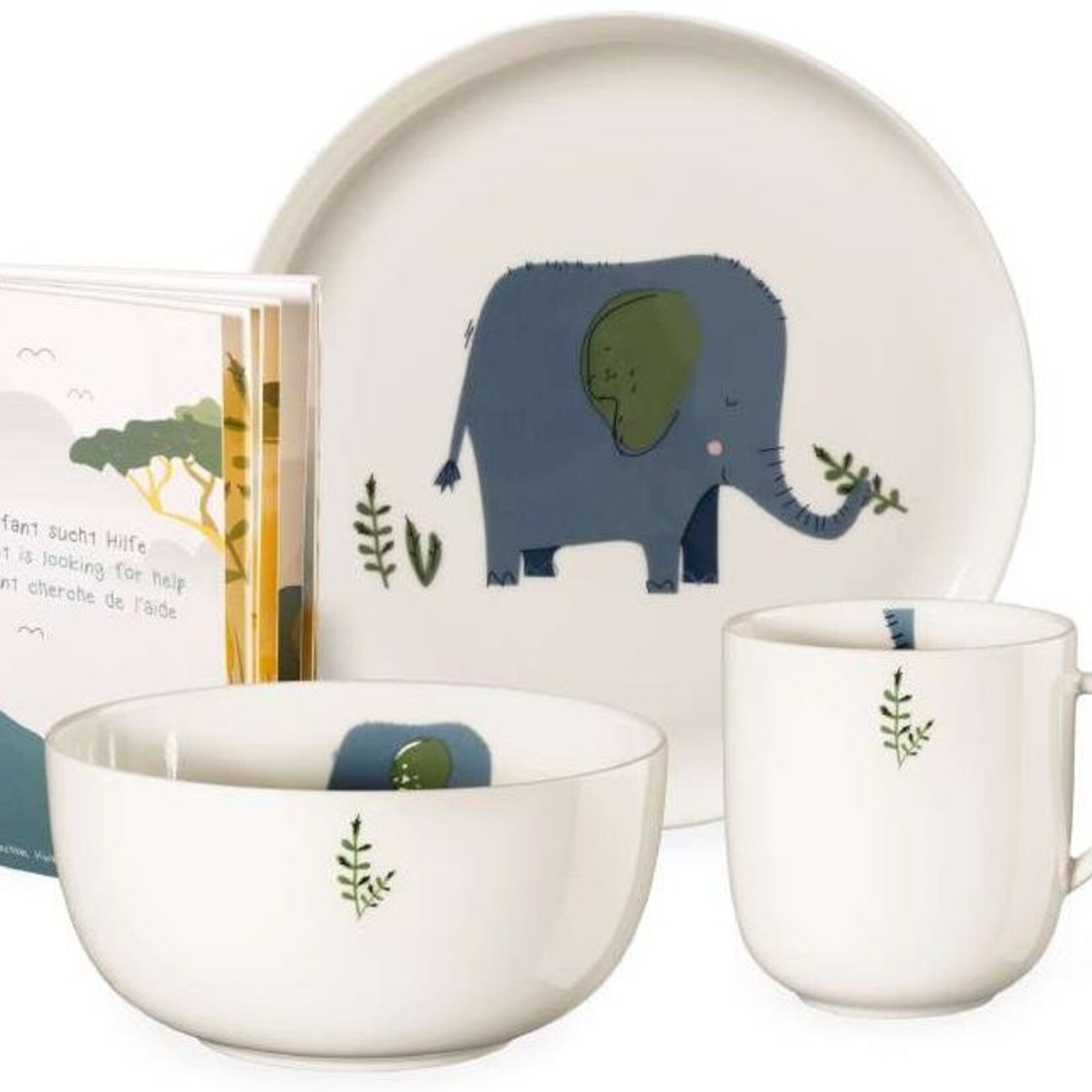 ASA ASA - Enfants - 5 pièces de vaisselle pour enfants - Emma Elephant - Porcelaine - Blanc