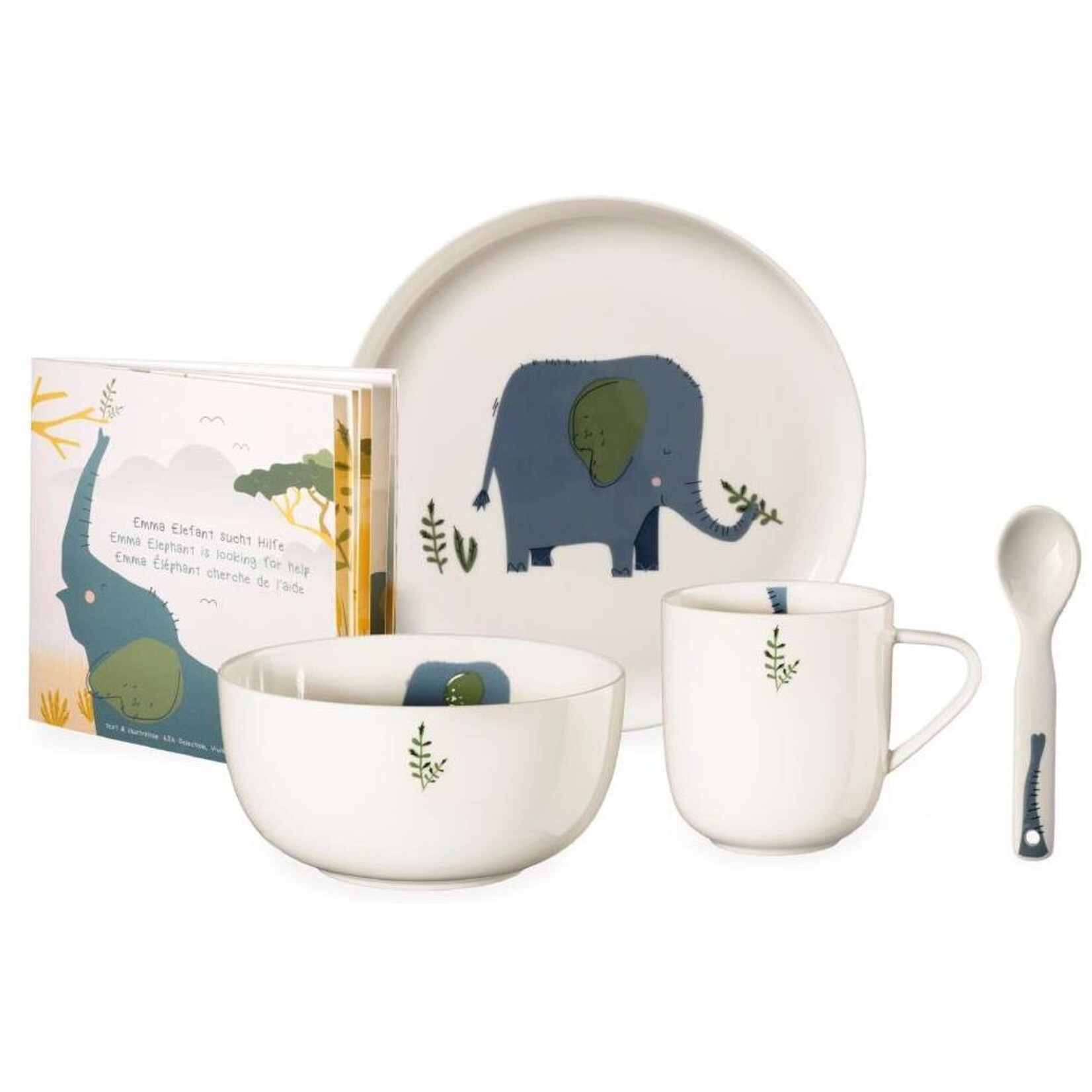 ASA ASA - Enfants - 5 pièces de vaisselle pour enfants - Emma Elephant - Porcelaine - Blanc