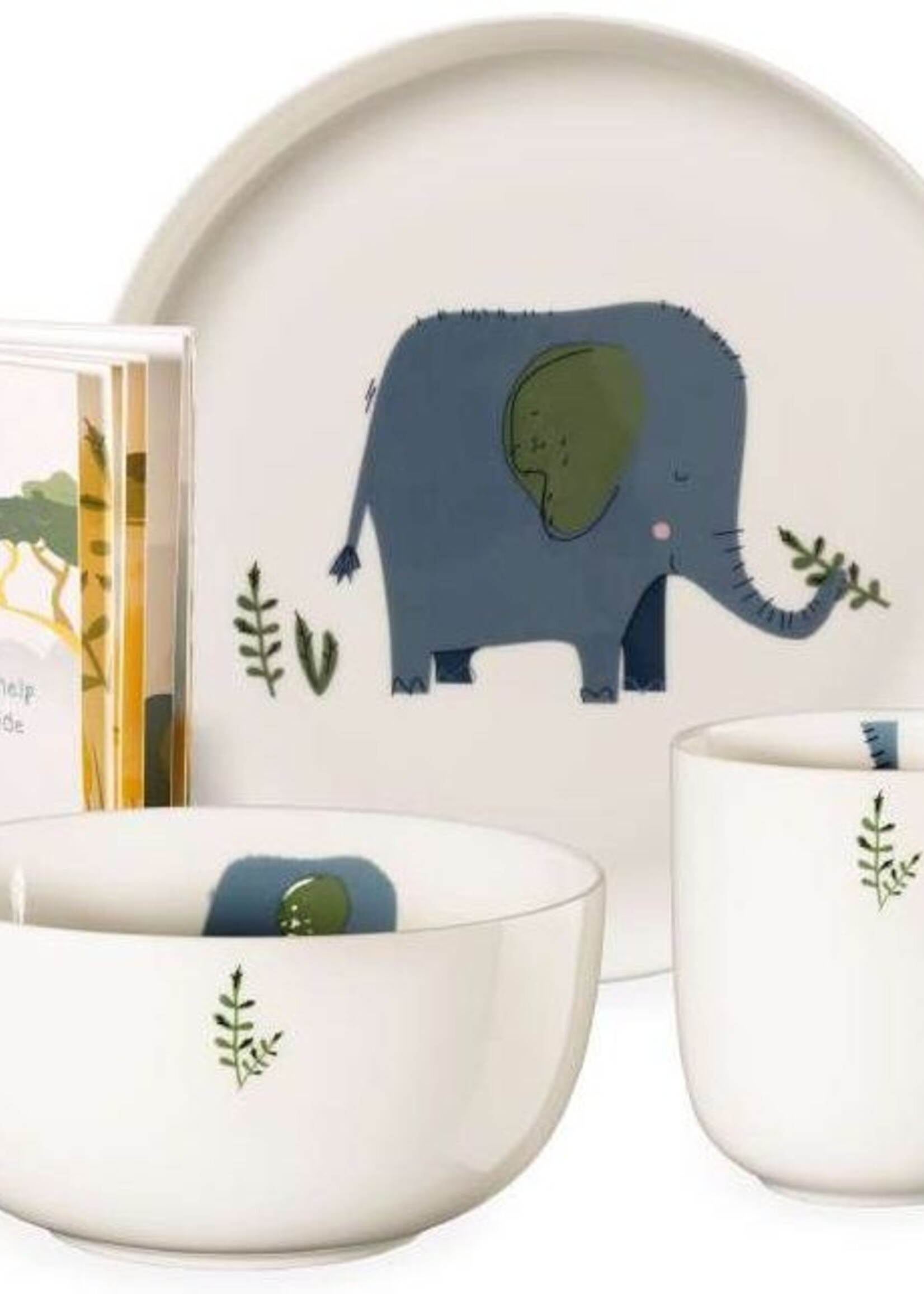 ASA ASA - Enfants - 5 pièces de vaisselle pour enfants - Emma Elephant - Porcelaine - Blanc