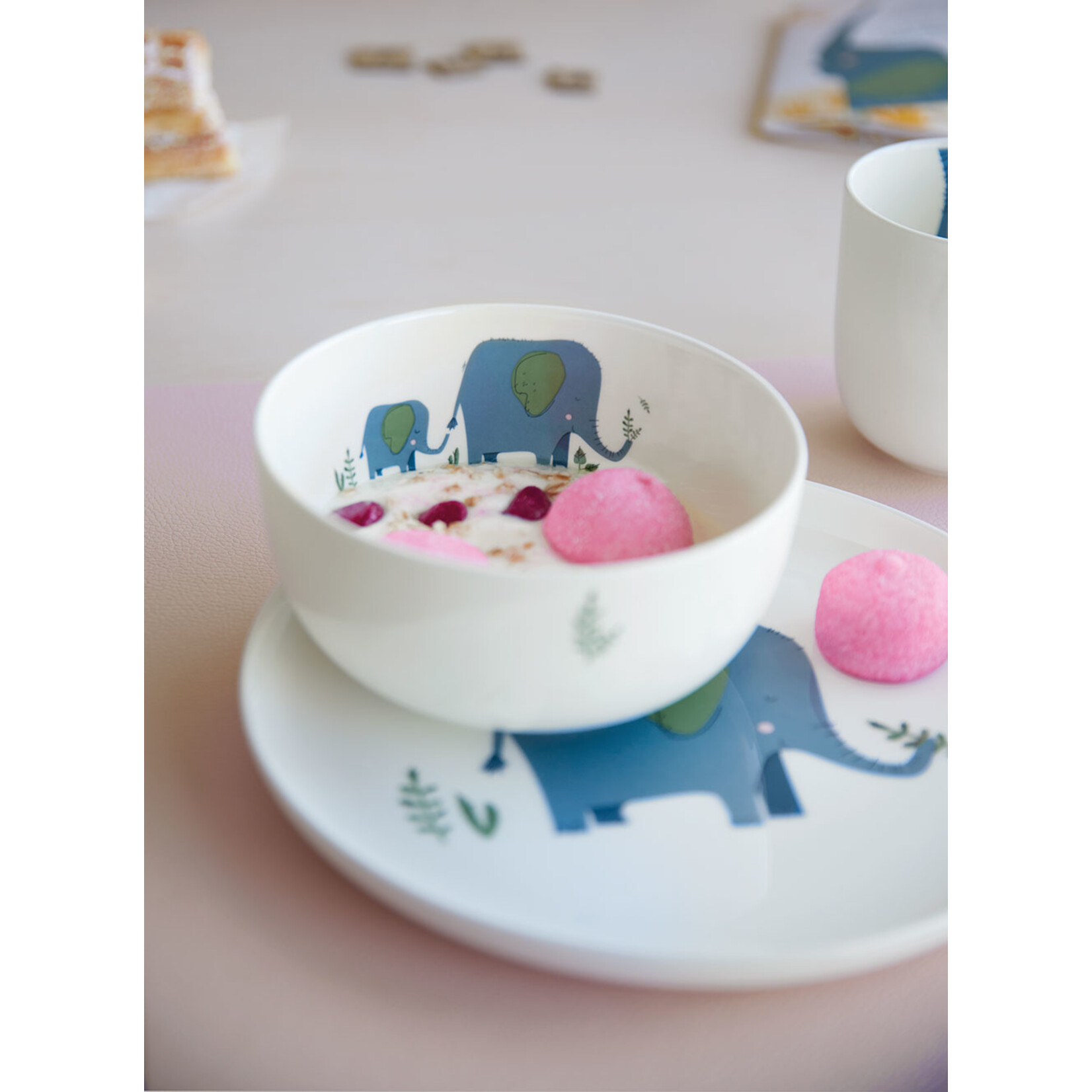 ASA ASA - Enfants - 5 pièces de vaisselle pour enfants - Emma Elephant - Porcelaine - Blanc