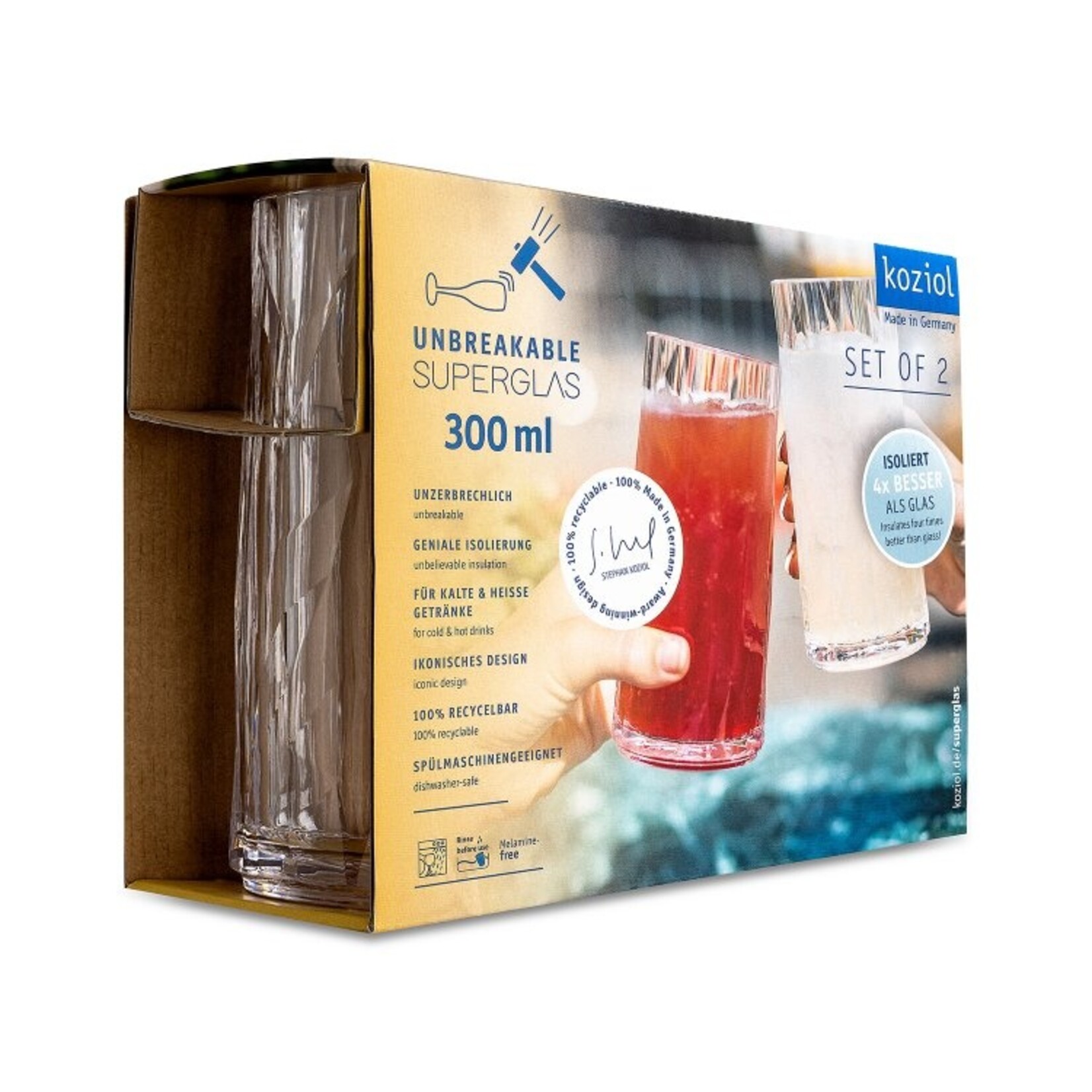 Koziol Koziol - Club No.8 - Super verre - 300ml - Long drink - Lot de 2